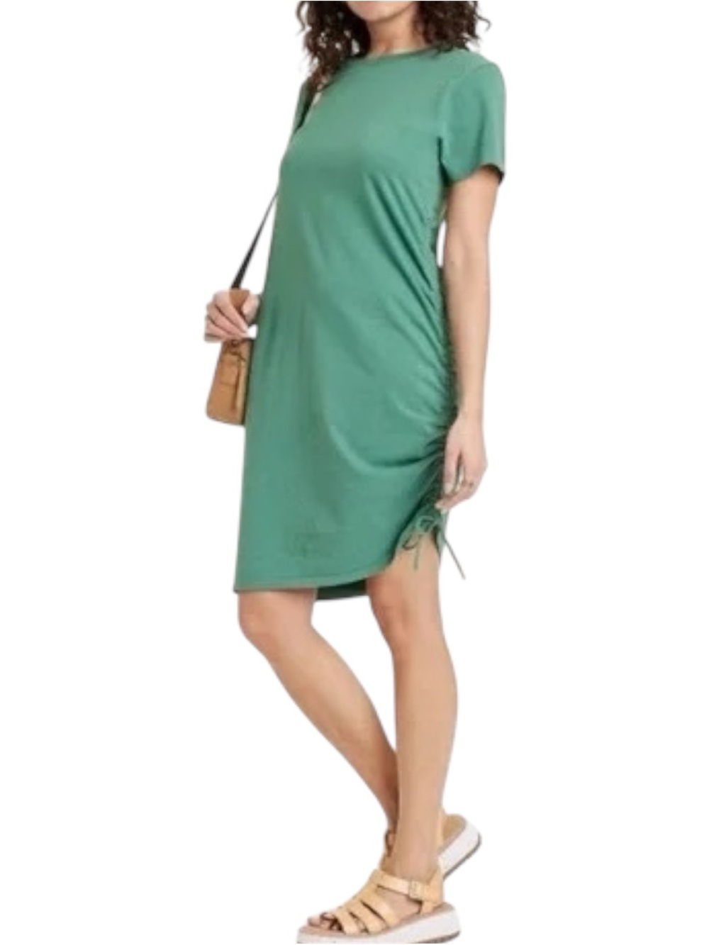 Universal Thread XL Green Ruched Side Drawstring T-Shirt Dress 100% Cotton